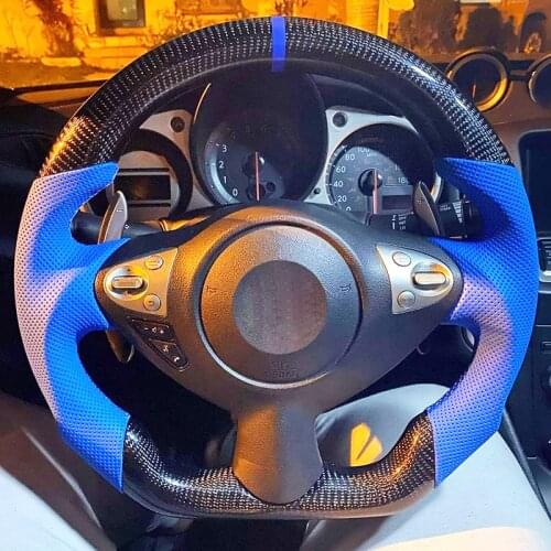 Custom Blue Perforated Leather Carbon Fiber Steering Wheel For Nissan Sentra Juke Maxima Infiniti FX FX35 FX37 FX50