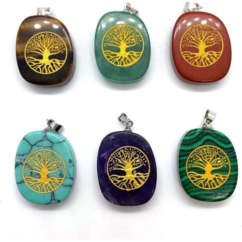 Exquisite Irregular Rectangle Natural Stone Amethyst Agate Tree of Life Charm Pendant MakingDIY Jewelry Necklace Bracelet20x28mm