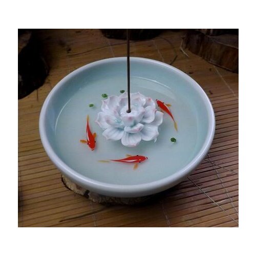 Jingdezhen Ceramic 3D Three-dimensional Goldfish Pond Lotus Flower Painting Creative Incense Plate Incense Holder Incense Insert