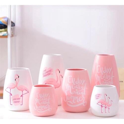 Ceramic European Vase Decorative Flower Pot Flamingo Vases Home Decorations Gardening Flowers And Plants White Pink Mini Size