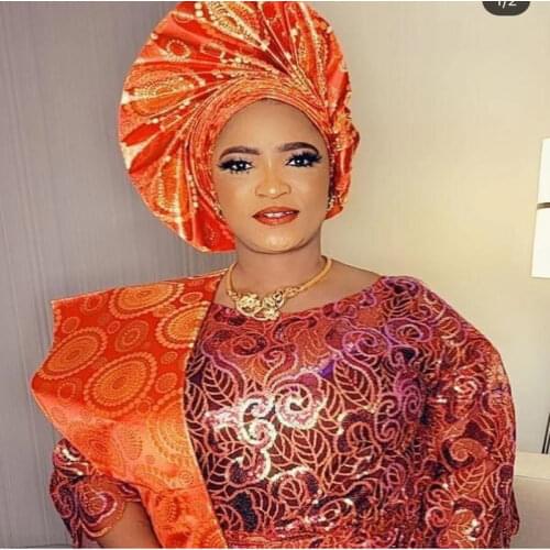 Best price colourful nigerian aso oke grand hayes headtie New Coming lilac Color African Sego Headtie Fabrics 039