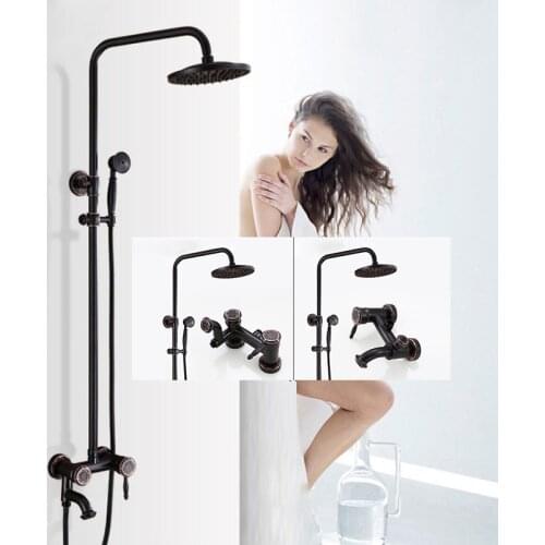 Solid Brass Black Antique Shower Set Bathroom Bathing Rotating Lifting Hot And Cold Mixed Shower Faucet Set