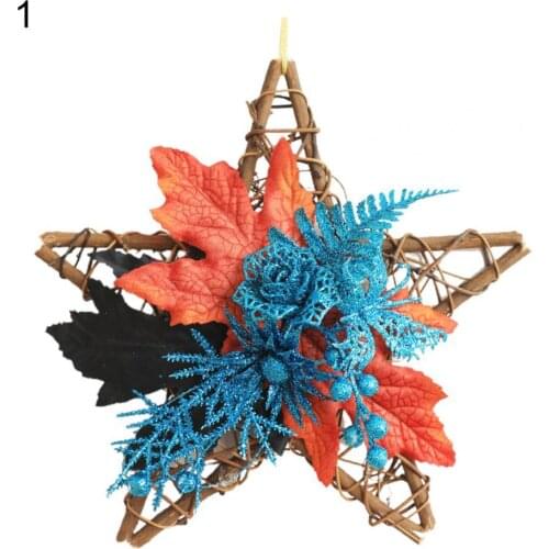 Fall Wreath Realistic Everlasting Plastic Halloween Artificial Maple Pentagram Wreath for Front Door