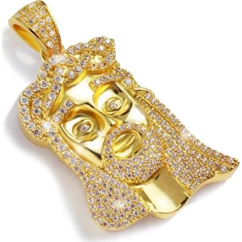Hip Hop Jesus Necklace & Pendant With Stainless Steel Rope Chain Gold Color Iced Out Cubic Zircon Mens Hip Hop Jewelry Gift