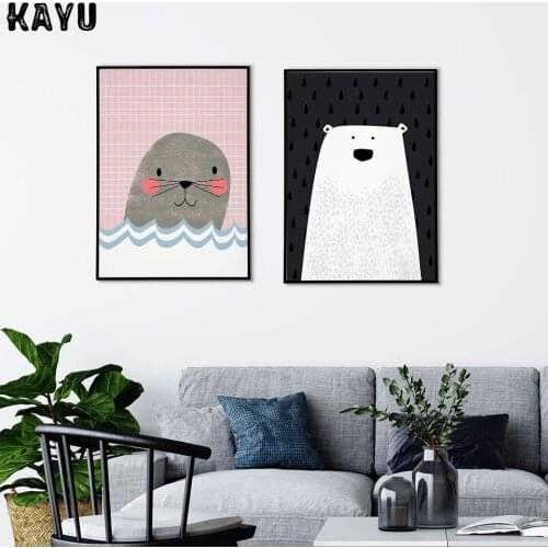 Cartoon Bear Poster Seals Canvas Painting Kids Wall Art Pictures For Baby Room Modern Home Decorative children Print On The Wall