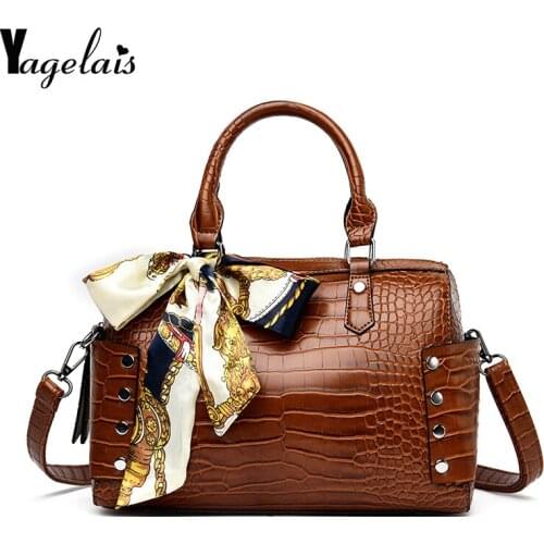 Luxury Handbags Women Tote Shoulder Bags Ladies Crocodile Print Leather Bag Women Over Shoulder Bag Scarf Decoration Women Bag
