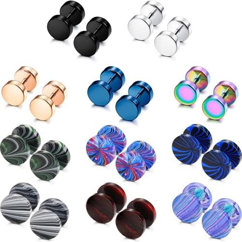 1 Pair Stainless Steel Mens Womens Stud Earrings Ear Piercing Plugs Tunnel Fake Ear Gauge Barbell Screw Stud Flat Back 16G 18G