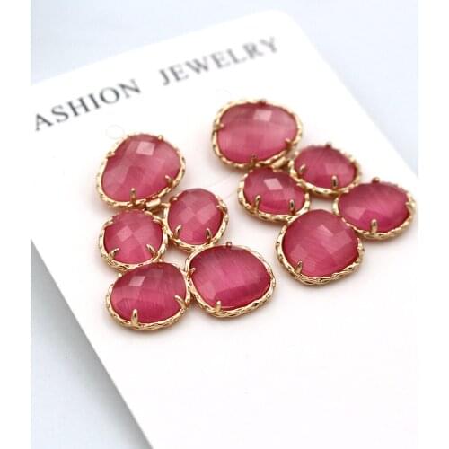 6pairs Women Stud Earrings 5 stones Blue Brown Cats Eye Stone Geometric Dangle Earrings For Lady Bridal Wedding Jewelry Gift