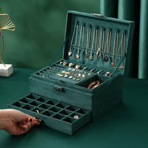 Retro Portable Mini Three-layer Necklace Jewelry Box Chinese Style Ring Storage Box Earrings Book Antique Jewelry Box with Lock