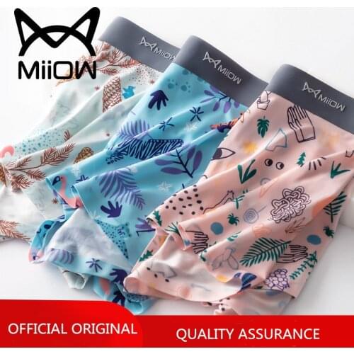 Miiow Ice Silk Briefs Mens Boxer Pants Non-trace Antibacterial Boys Middle Waist Trend Student Shorts