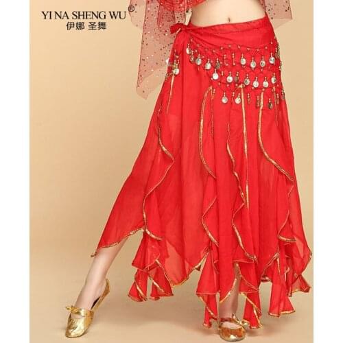 Belly Dance Skirt Indian Dance Costume Dance Stage Performance Clothing Female Bollywood Chiffon Practice Skirt No Waist Chain