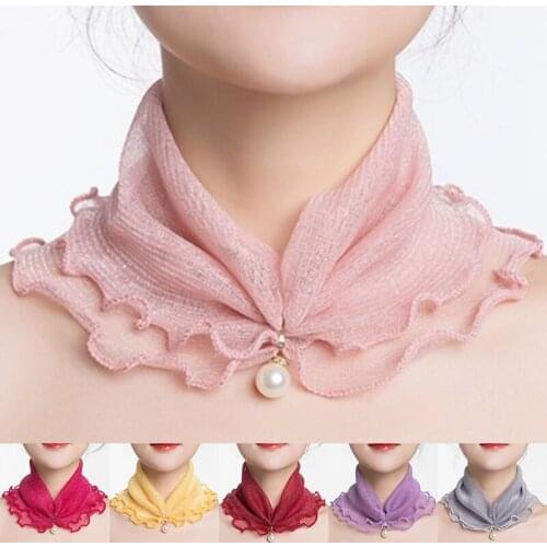 Net Scarf Ladies Net Gauze Scarf With Pearl Small Neck Scarfs Office Lady Neck Protection Thin Scarf For Spring Summer Sunscreen