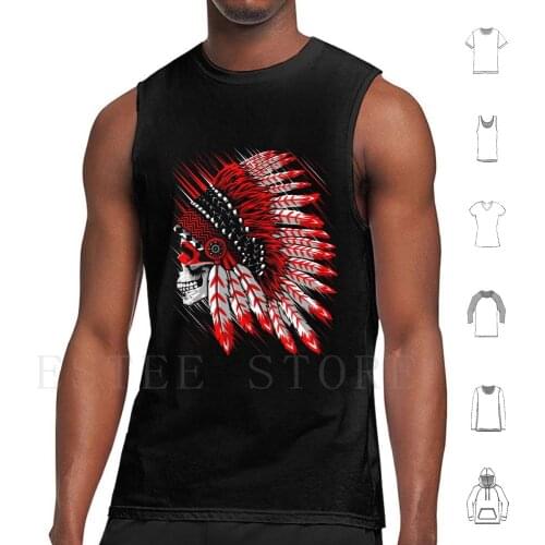 Skull Tank Tops Vest Sleeveless Cowboy Arrow Infian Indio Chief Skull Apache America American Feather Aboriginal