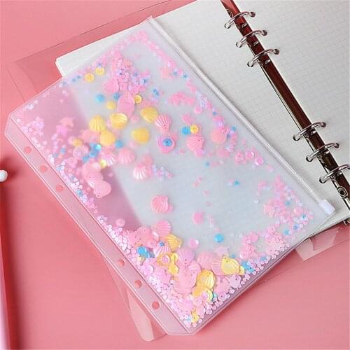 1pc Glitter Sequins A5 A6 Pocket Standard 6 Holes File Holder Transparent Loose Leaf Zipper Binder Storage Pouch Desk Organizer
