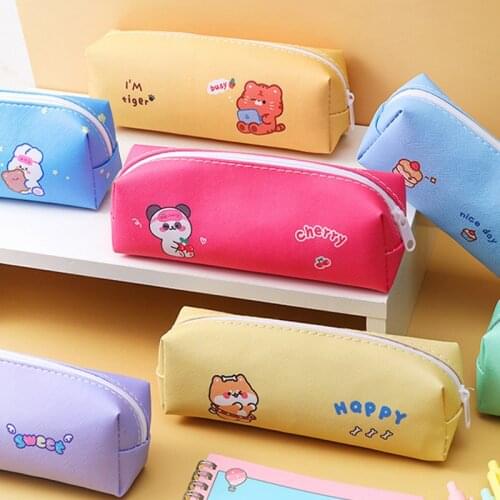 1 Pieces Kawaii cartoon animals Pen Pencil Case Bag PU School Stationary Receive Tools Makeup Pouch Cosmetics Case