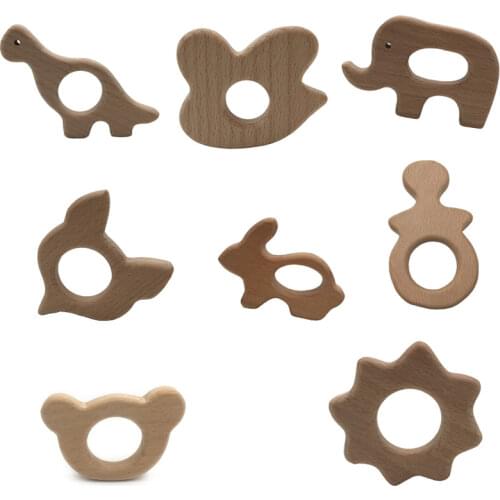 1Pcs Natural Beech Wooden Teether Rodent Animals Shape Elephant Fox Dinosaur Wooden Toys Baby Nursing Accessories And Gifts