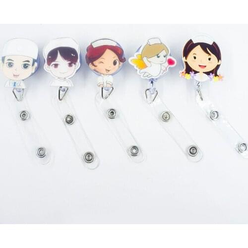 1pc Cartoon Retractable Badge Reel Nurse Exhibition Pull Key Lanyards Cute Badge Holder Kawaii Office Supply Accessories