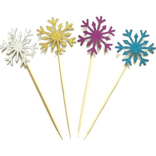 10pcs Baby Girl Frozen Nowflake Cupcake Toppers Birthday Party Decorations Kids Christmas Cake Supplies Accessories
