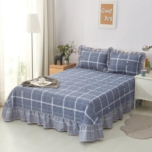 New 100% cotton Quilting plaid bed cover Bed Skirt Bedspread Bed Sheet Bed Cover Pillowcase Bedding Set 3pcs