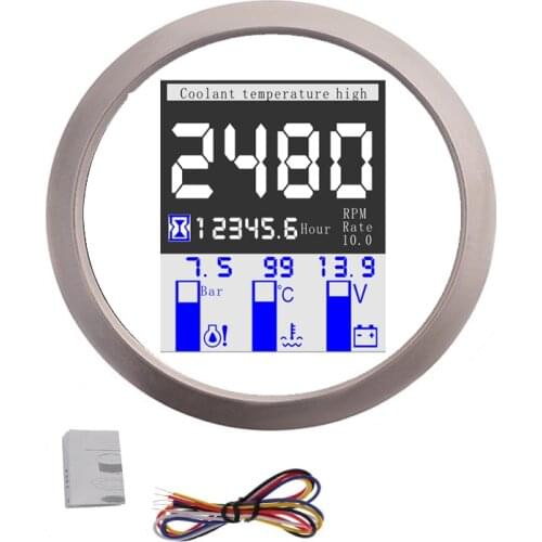 4 in 1 Multi-functional Gauge 85mm Digital Boat Car Water Temperature Oil Pressure Tachometer Meter 9-32V Voltmeter With Alarm