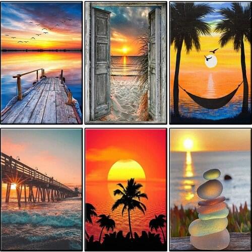 Diamond Painting Beach Sunset Full Square/Round Seaside Cross Stitch Diamond Embroidery Wonderful View Rhinestone Mosaic Picture