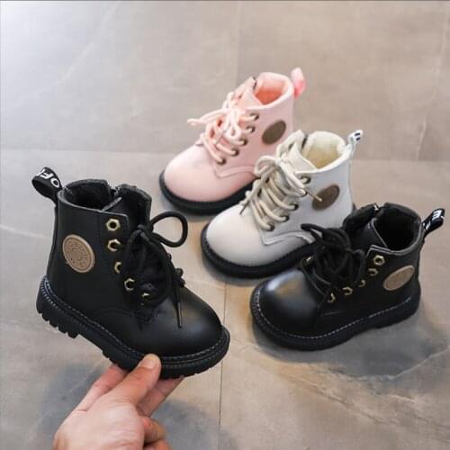 Girls Martin boots 2020 Autumn/winter new fashion little girl plus fleece childrens boots British leather baby boots