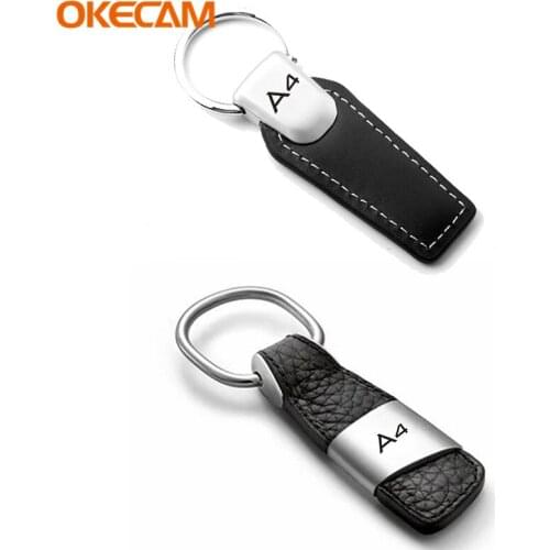 Geniue Leather Car Keychain Key Chain Ring Keying For Audi A4 B6 B8 B7 B5 B9 8D 8E 8K 8W 8H S4 RS4 Quattro Keyfob Car Styling