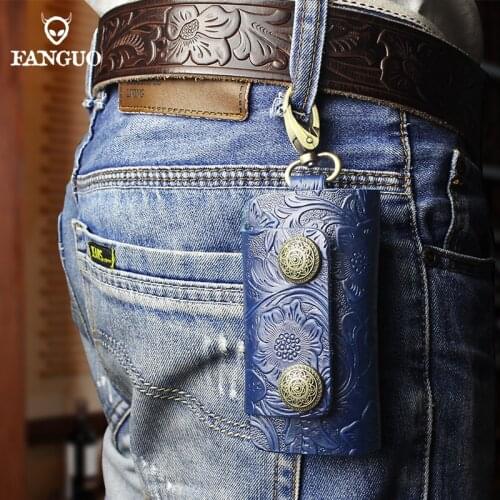 Genuine Leather Keychain Unisex Solid Key Wallet Covered Hasp Casual Keys Holder Organizer Case Storage Bag Unique Gift