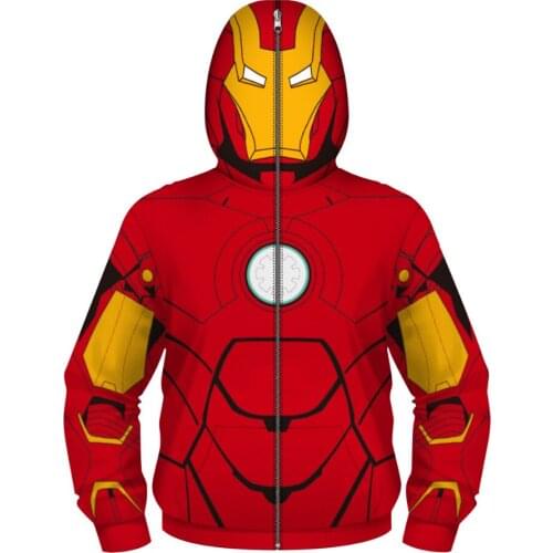 Children Hooded Long Sleeve 3D Digital Print Captain America Iron Man Cosplay Full Face Cover Zipper Hoodies 3D Casual Hoodies