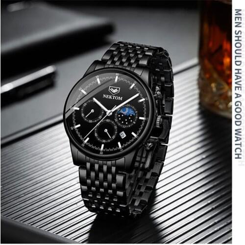 Quartz Mens Watches Luxury Sport Waterproof Business Male Wristwatch Steel Strip Chronograph Moon Phase Clock Relogio Masculino