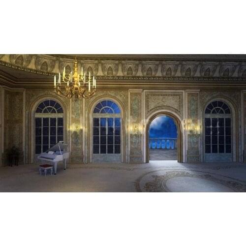 Beauty Belle princess Beast Ballroom Fairy Tale chandelier piano backdrop Computer print children kid background