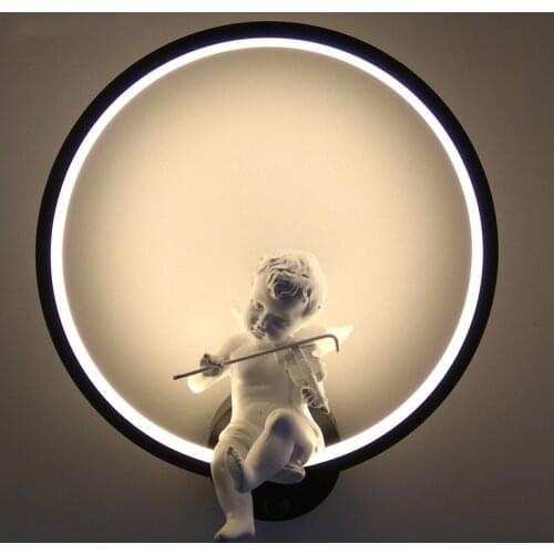 Hot selling Wall Lamps indoor black white wall lighting Minimalist art Sconce Interior with angel Home Decoration wall