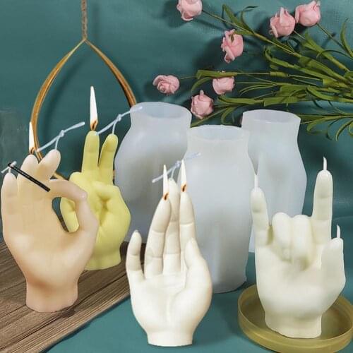 Hot Silicone Hand Candle Mold Art Plaster Craft 3D Stereo OK Gesture Aromatherapy Creative Flexible DIY Handmade Tool Decoration