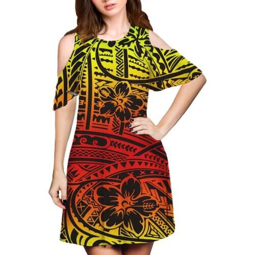 HYCOOl Gradient Polynesian Striped Print Women Midi Plus Size Summer Sweet Dresses Fashion Floral Batwing Sleeve Casual Dresses
