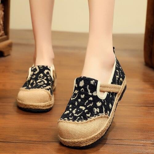 Vegan Handmade Women Linen Cotton Slip-on Loafers Espadrilles Bohemian Style Ladies Casual Flat Platform Sneaker Shoes