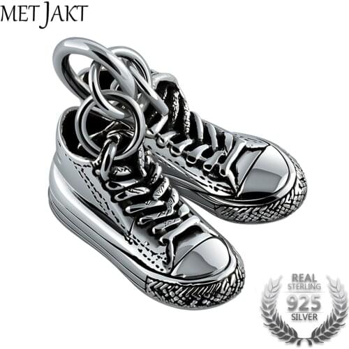 MetJakt Classic Silver Double Canvas Shoes Pendant and 925 Sterling Silver Necklace Mens Punk Jewelry