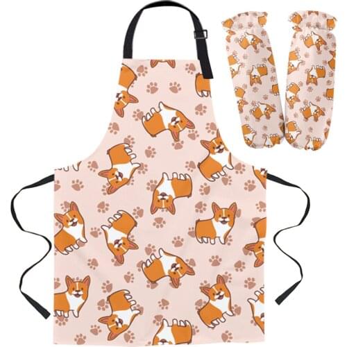Cartoon Pet Corgi Dog Cute Apron Kitchen Household Cleaning Pinafore Home Cooking Apron Kitchen Aprons for Woman