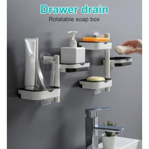 Multi-layer Non Perforated Soap Box Rotatable Drain Rack Seamless Wall-Mounted Storage Finishing Racks Home Bathroom Gadgets