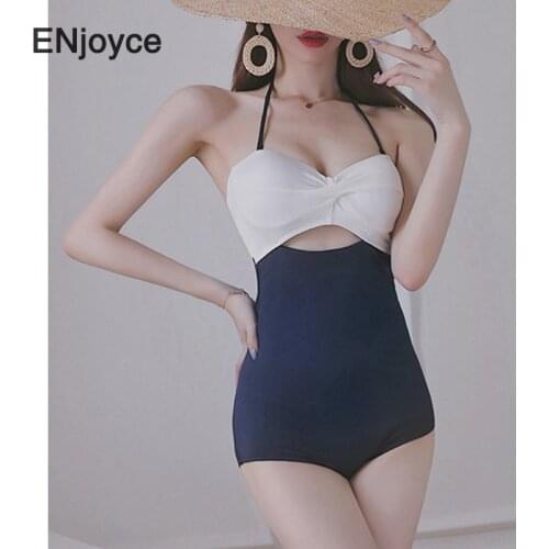 Fashion Stitching Swimsuit Bikini 2021 Woman High Waist Sexy Swimwear One-Piece Swimdress Swim Bathing Suit Beach Wear Summer