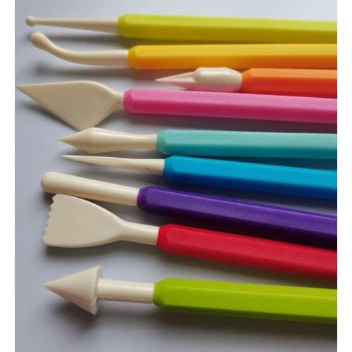 9pcs/Set Sculpture Sugar Modeling Cutter Smoother Polymer Clay Mold Fondant Flower Gum Paste Decorating Pen Tool Kit