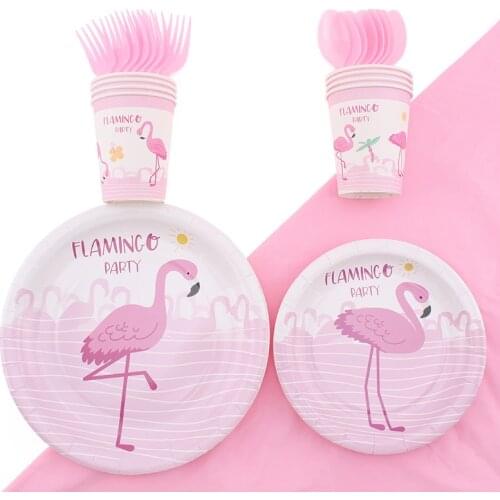 Flamingo Theme Tableware Set Cup Plate Napkin Tablecloth Straw Straw Party Decoration Supplies Disposable Tableware Party Suppli