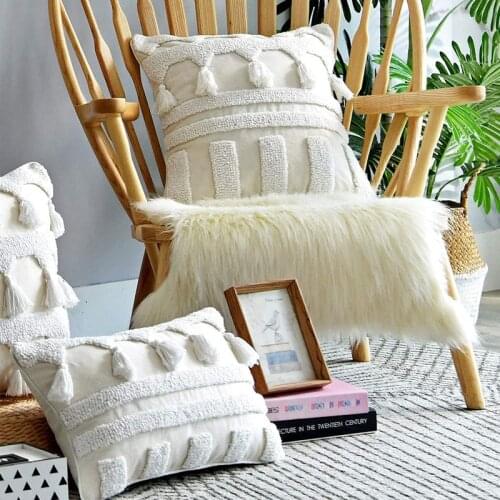 Ivory cushion cover 45x45cm/30x50cm pillow cover Netural Boho Style Tuft Tassles for Home decoration Netural Living Room Bedroom