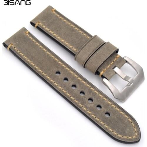 New style 20mm/22mm/24mm/26mm Genuine Leather Deployant Bracelet Strap Black green grey yellow Watch Band For panerai