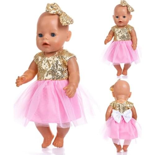 New Headdress + Dress Clothes Fit 17 inch 43cm Doll Clothes Born Baby Doll Clothes Dress For Baby Birthday Festival Gift