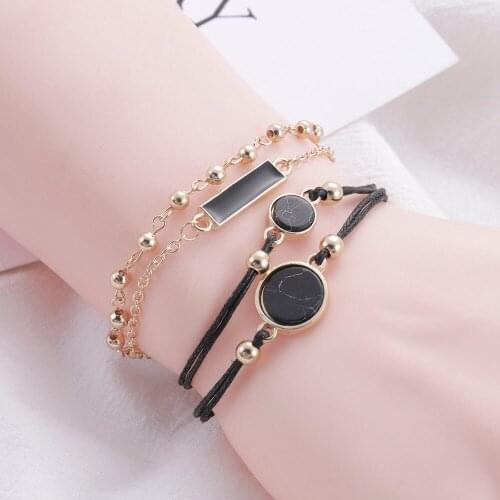 Popular 4 Piece Set Bracelet European American Charm Black Turquois Zircon Pattern Bracelet Men Women Handmade Accessories Chain