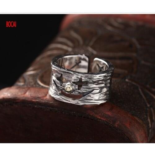 Real s925 sterling silver ring mens wide version creative personality Thai silver vintage jewelry ring