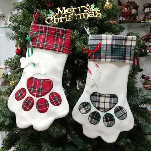 Christmas Stocking Pet Paw Pattern Candy Gift Socks Fireplace Hanging Decoration Stockings