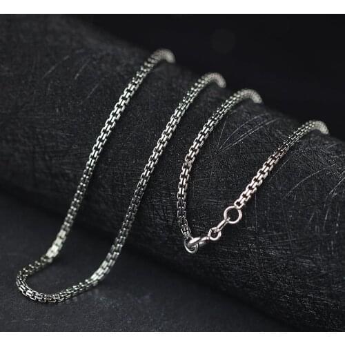 S925 Sterling Silver Jewelry Thai Silver Handmade Ladies 2.0mm Carve Double Box Chain