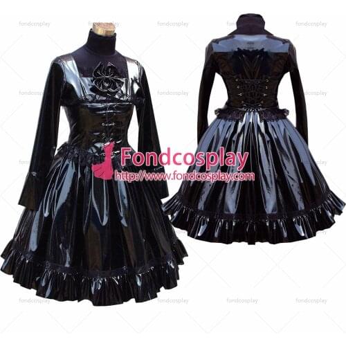 Sissy Maid Gothic Lolita Punk Black Pvc Dress Outfit Cosplay Costume Tailor-made[G447]