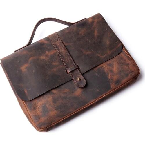 New Arrival Leather Briefcase Unisex 13.4 inch Leather Case for Mackbook Pro Handmade Vintage Leather Laptop Bag Large Capacity